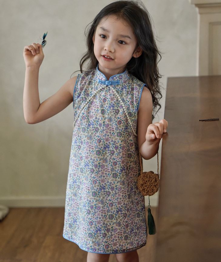 Gem Garden & Pearls Cheongsam Dress - Blue