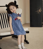 Load image into Gallery viewer, Denim Flutter Sleeves Cheongsam Dress
