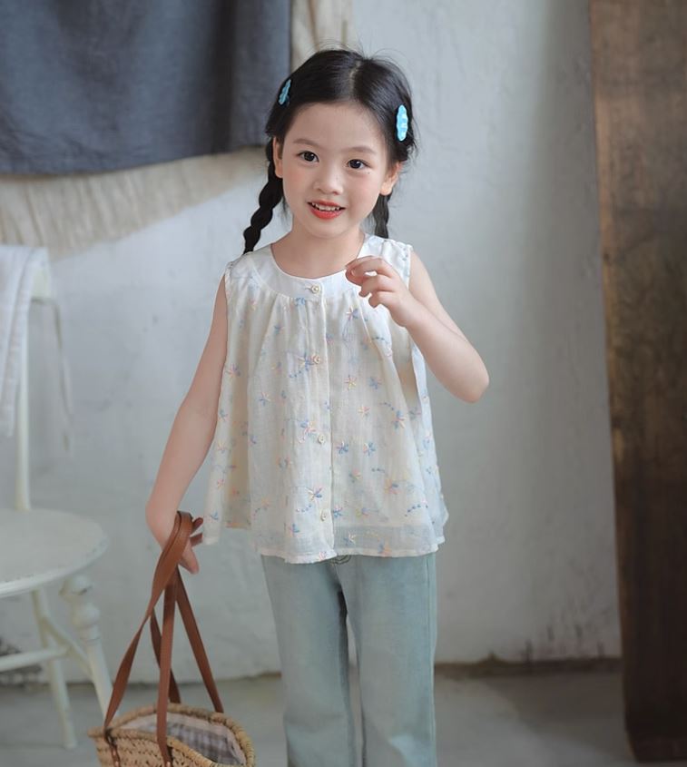 [Preorder] Colored Embroidery Chiffon Vest Top