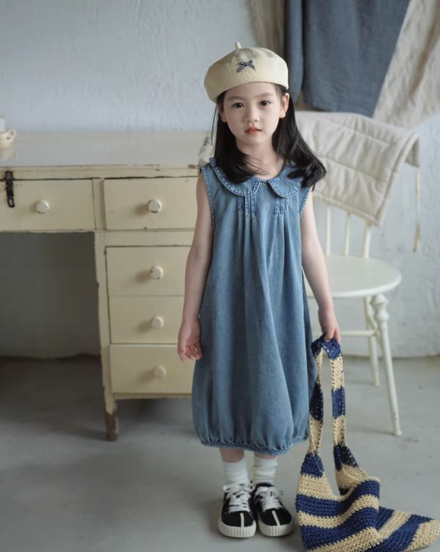 [Preorder] Doll Collar Denim Bud Dress