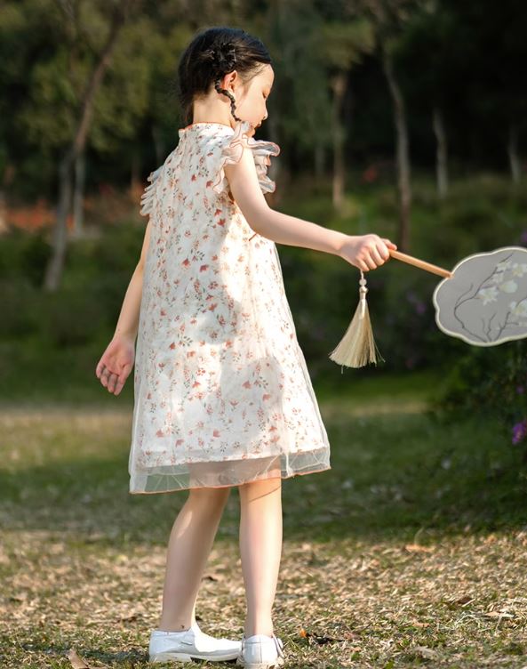 Flutter Sleeves Orange Cheongsam Dress