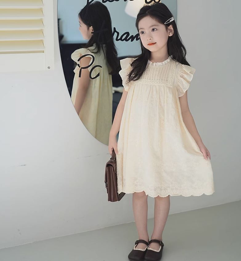 [Preorder] Ruffled Sleeve Scallop Hem Dress