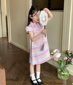 Load image into Gallery viewer, Cap Sleeves Pink Cheongsam Dress
