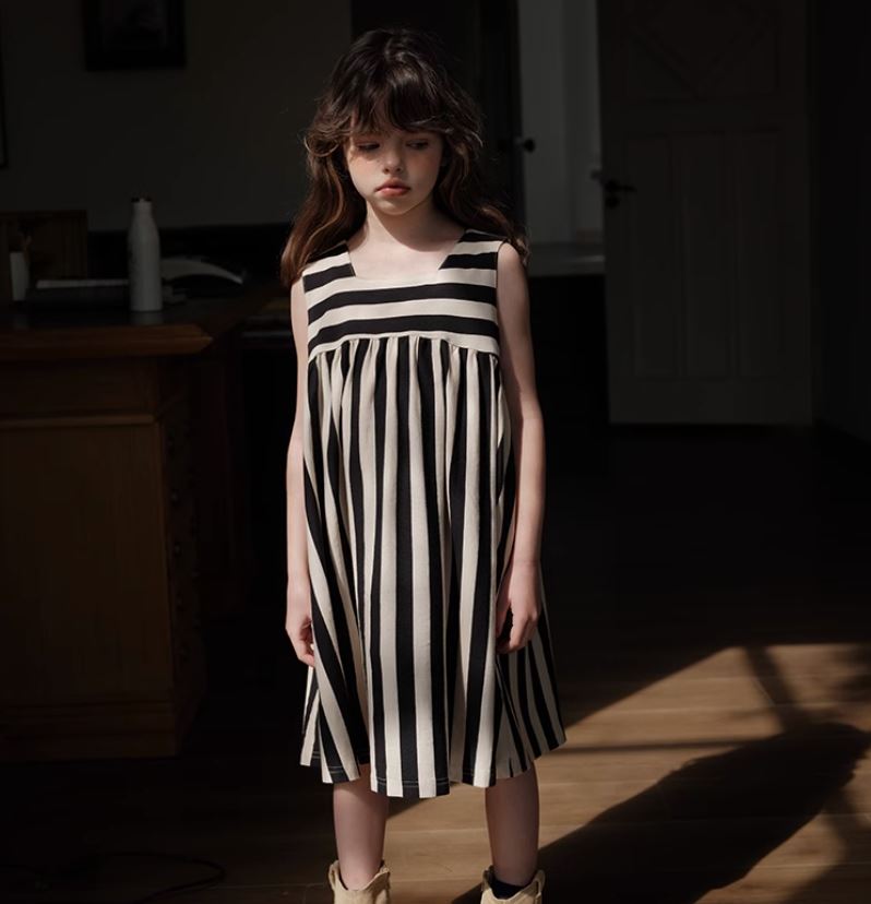 Dual Colors Striped Twinning Dress