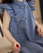 Load image into Gallery viewer, Denim Flutter Sleeves Cheongsam Dress
