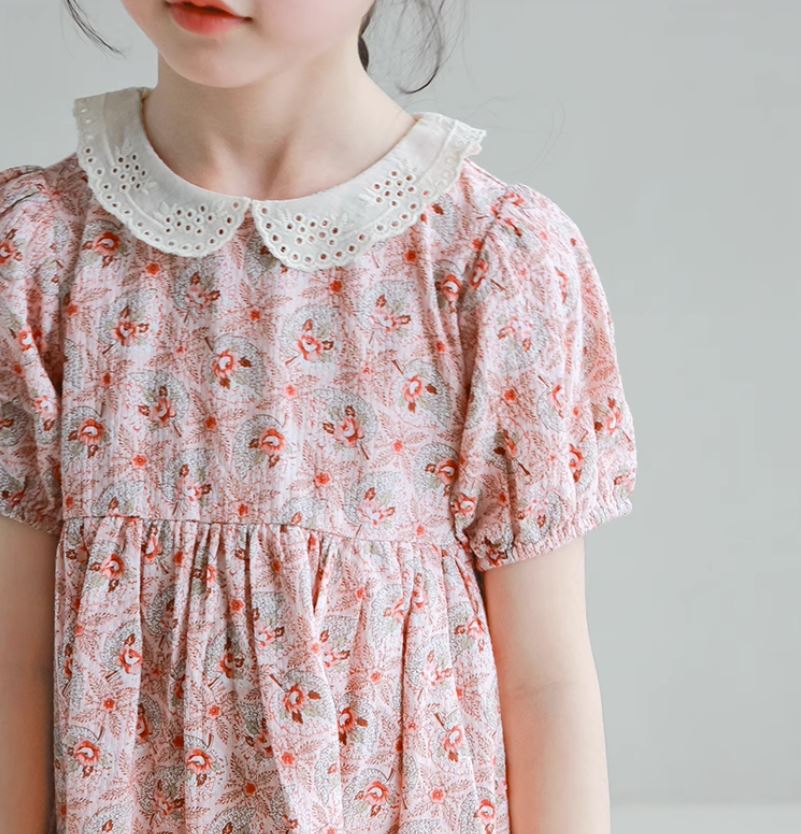 [Preorder] Lace Collar Crushed Floral Dress