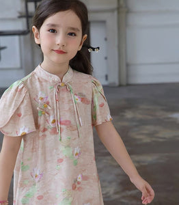 Lotus Leaf Sleeves Cheongsam Dress