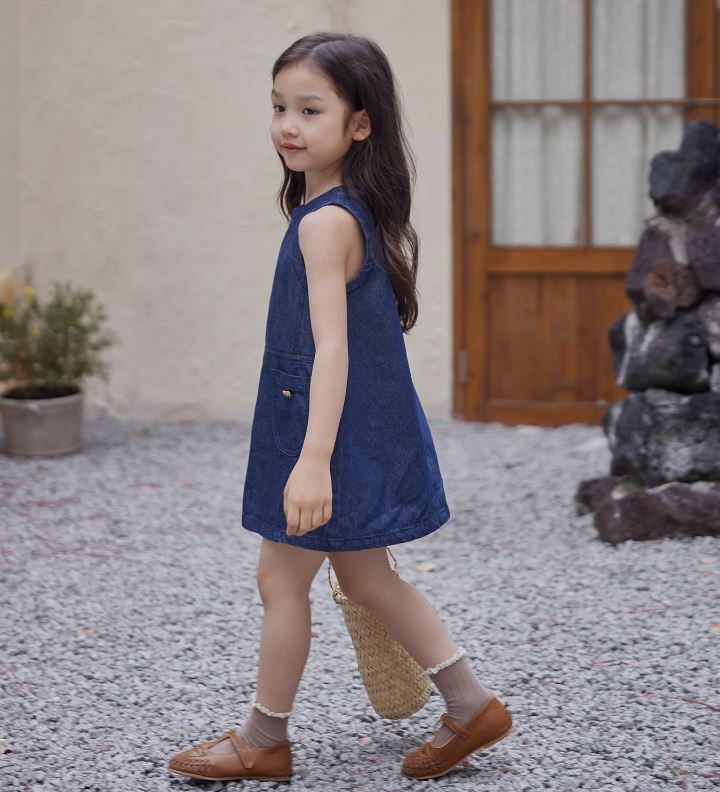 Spliced A-Line Denim Dress