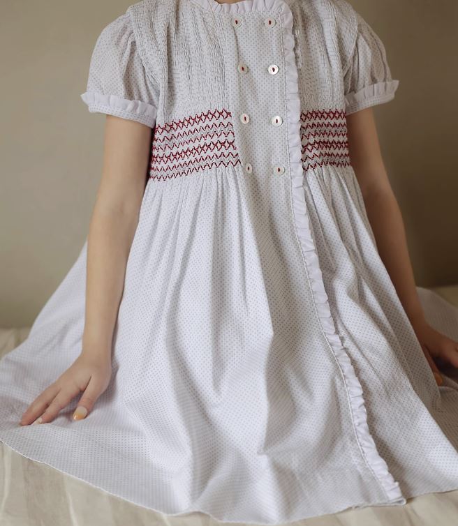 [Preorder] Dots & Shirred Buttons Dress