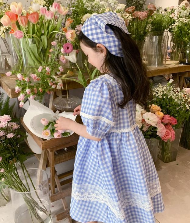 Lace-Trimmed Checkered Dress