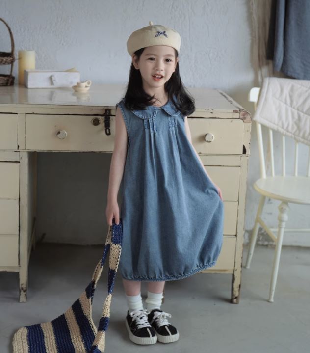 [Preorder] Doll Collar Denim Bud Dress