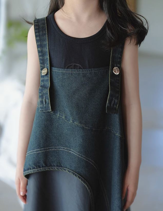 Denim Mesh Suspender Maxi Dress