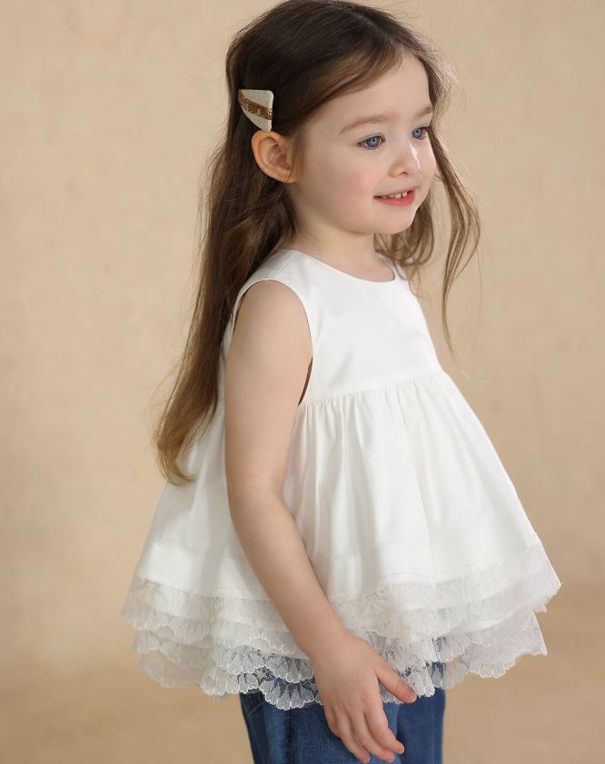 [Preorder] Puffy Lace Hem Babydoll Top