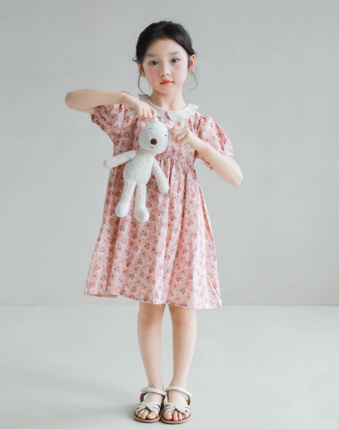 [Preorder] Lace Collar Crushed Floral Dress