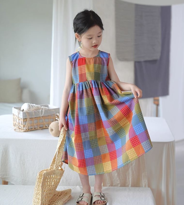 [Preorder] Colorful Plaid Vest Dress