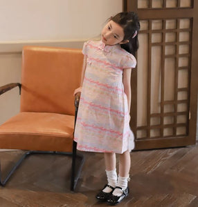 Cap Sleeves Pink Cheongsam Dress