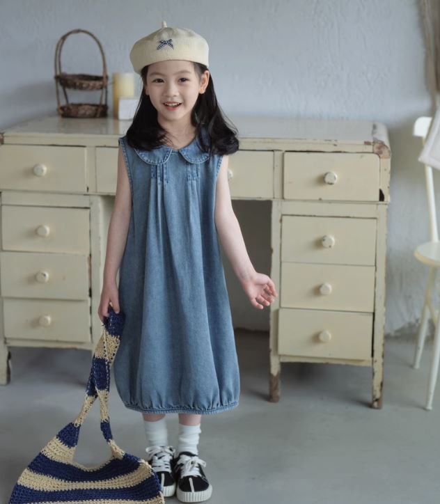 [Preorder] Doll Collar Denim Bud Dress