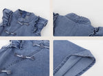 Load image into Gallery viewer, Denim Flutter Sleeves Cheongsam Dress
