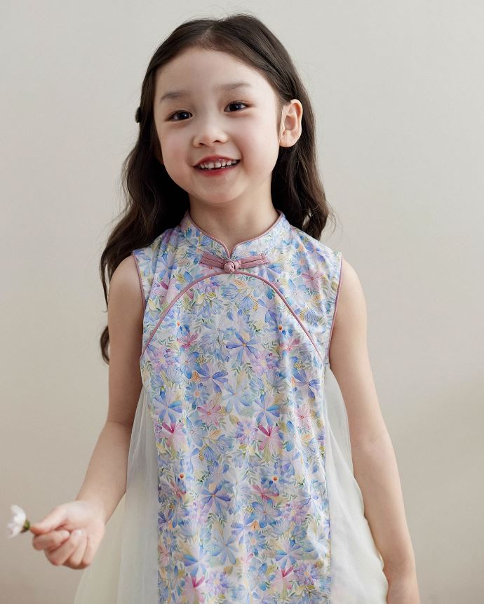 Spliced Side Mesh Cheongsam Dress - Ivory