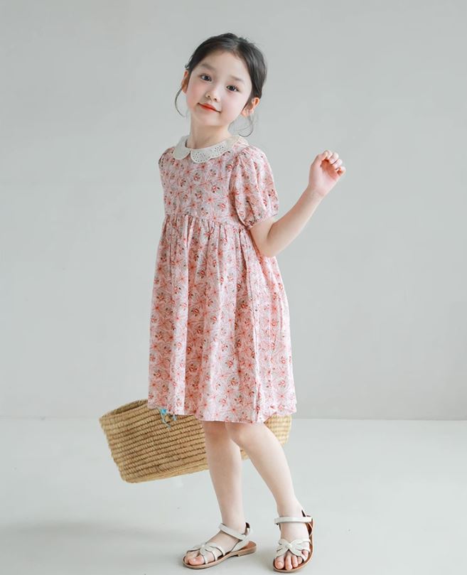 [Preorder] Lace Collar Crushed Floral Dress