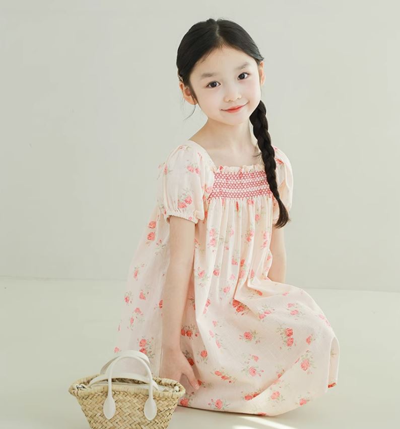 [Preorder] Pink Floral Shirred Dress