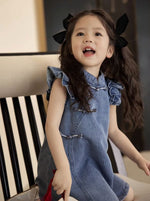 Load image into Gallery viewer, Denim Flutter Sleeves Cheongsam Dress
