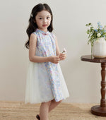 Load image into Gallery viewer, Spliced Side Mesh Cheongsam Dress - Ivory
