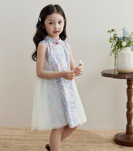 Spliced Side Mesh Cheongsam Dress - Ivory