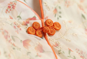 Flutter Sleeves Orange Cheongsam Dress