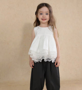 [Preorder] Puffy Lace Hem Babydoll Top