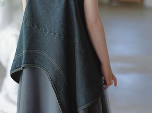 Denim Mesh Suspender Maxi Dress