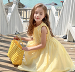 Load image into Gallery viewer, [Preorder] Pleated Lace Yellow Vest Dress

