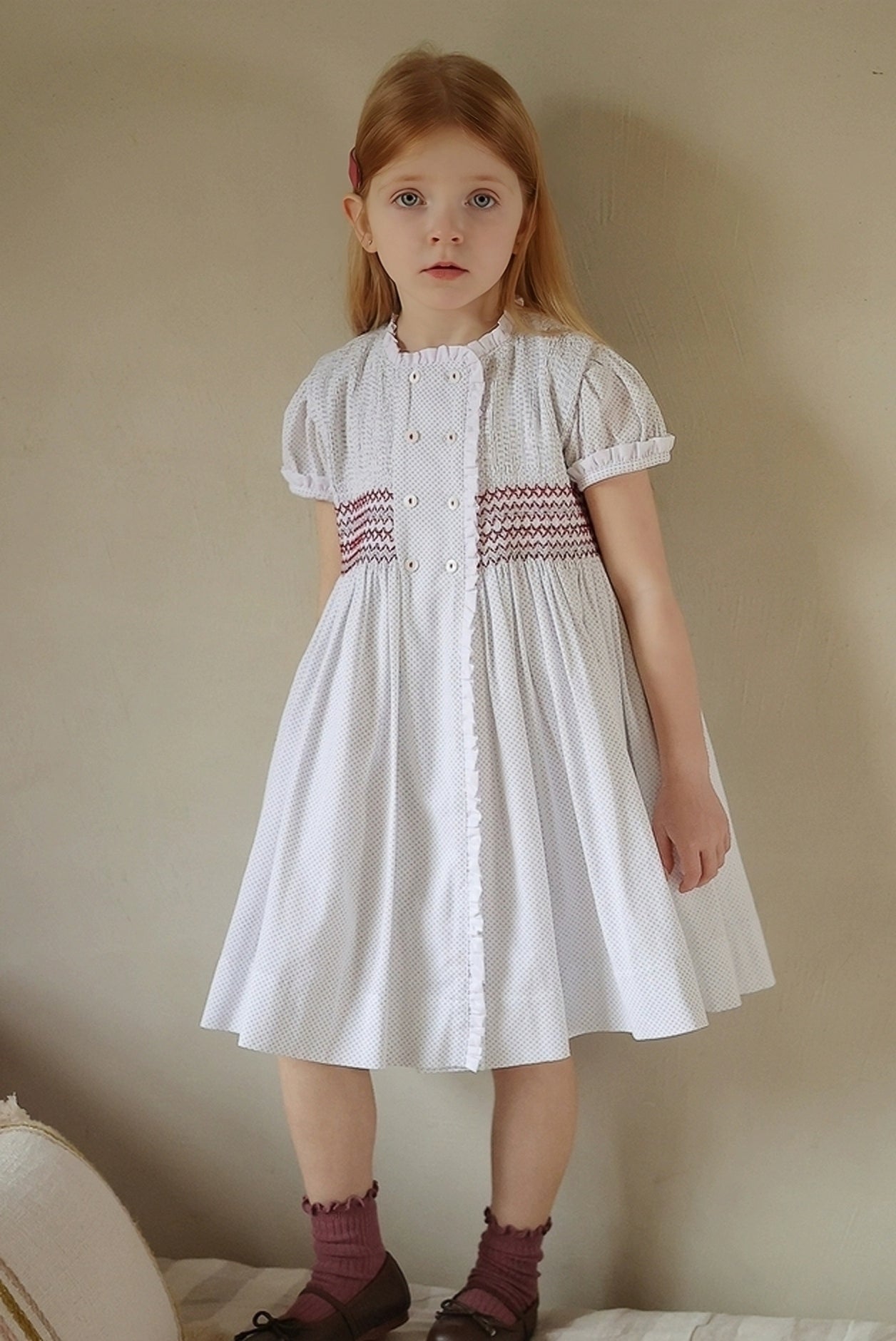 [Preorder] Dots & Shirred Buttons Dress