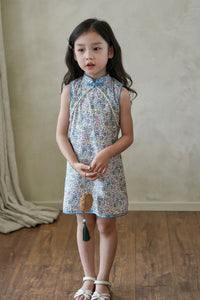 Gem Garden & Pearls Cheongsam Dress - Blue