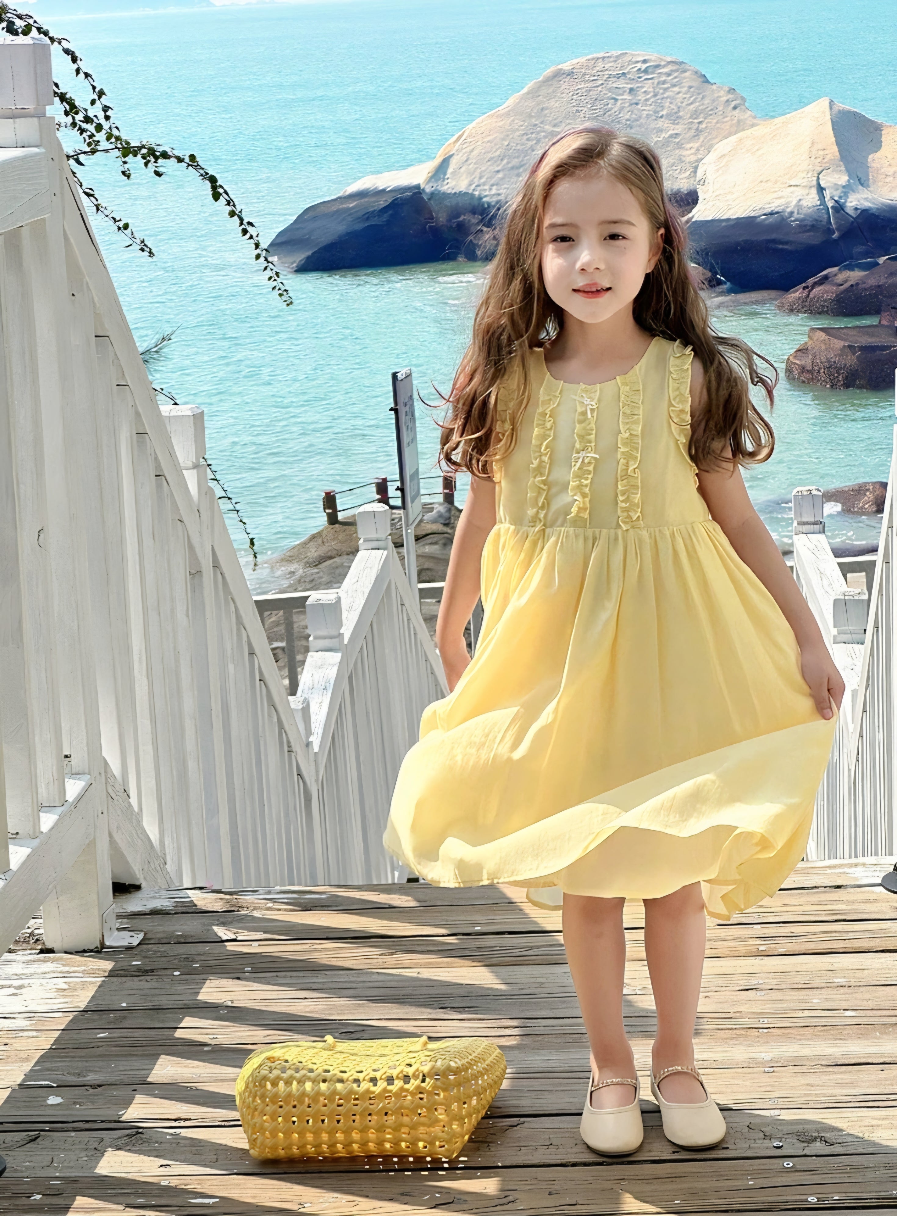 [Preorder] Pleated Lace Yellow Vest Dress