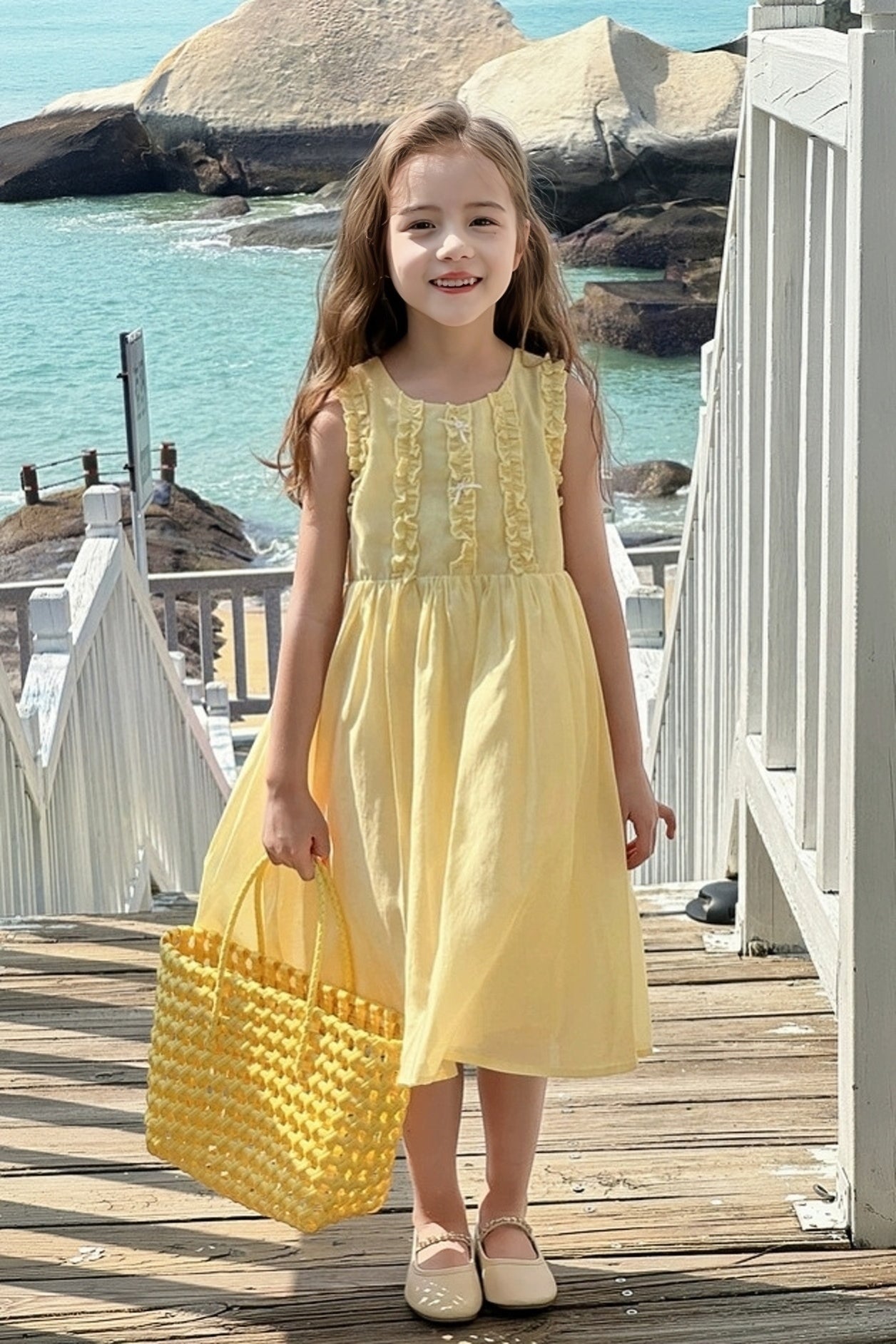 [Preorder] Pleated Lace Yellow Vest Dress