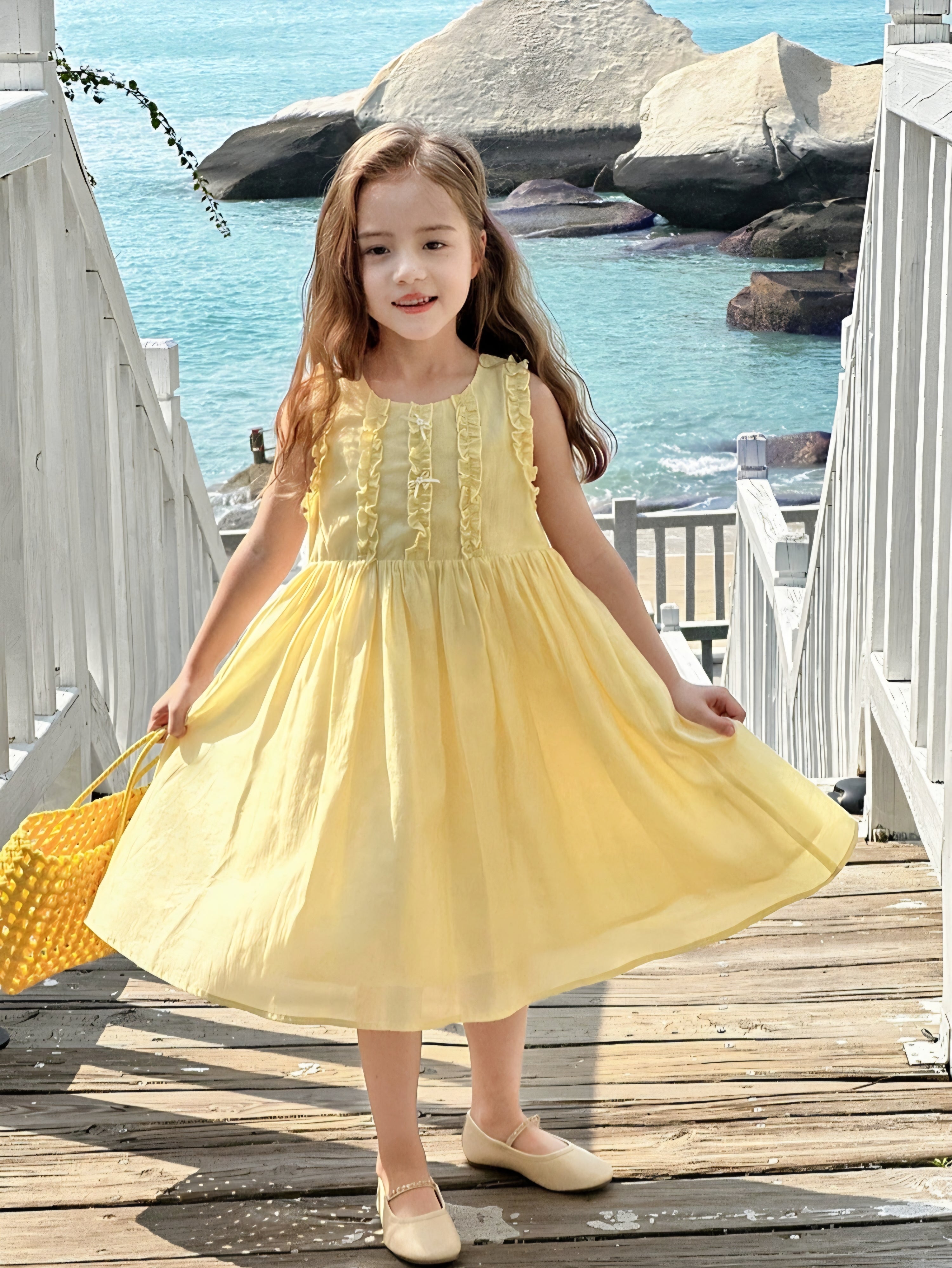 [Preorder] Pleated Lace Yellow Vest Dress