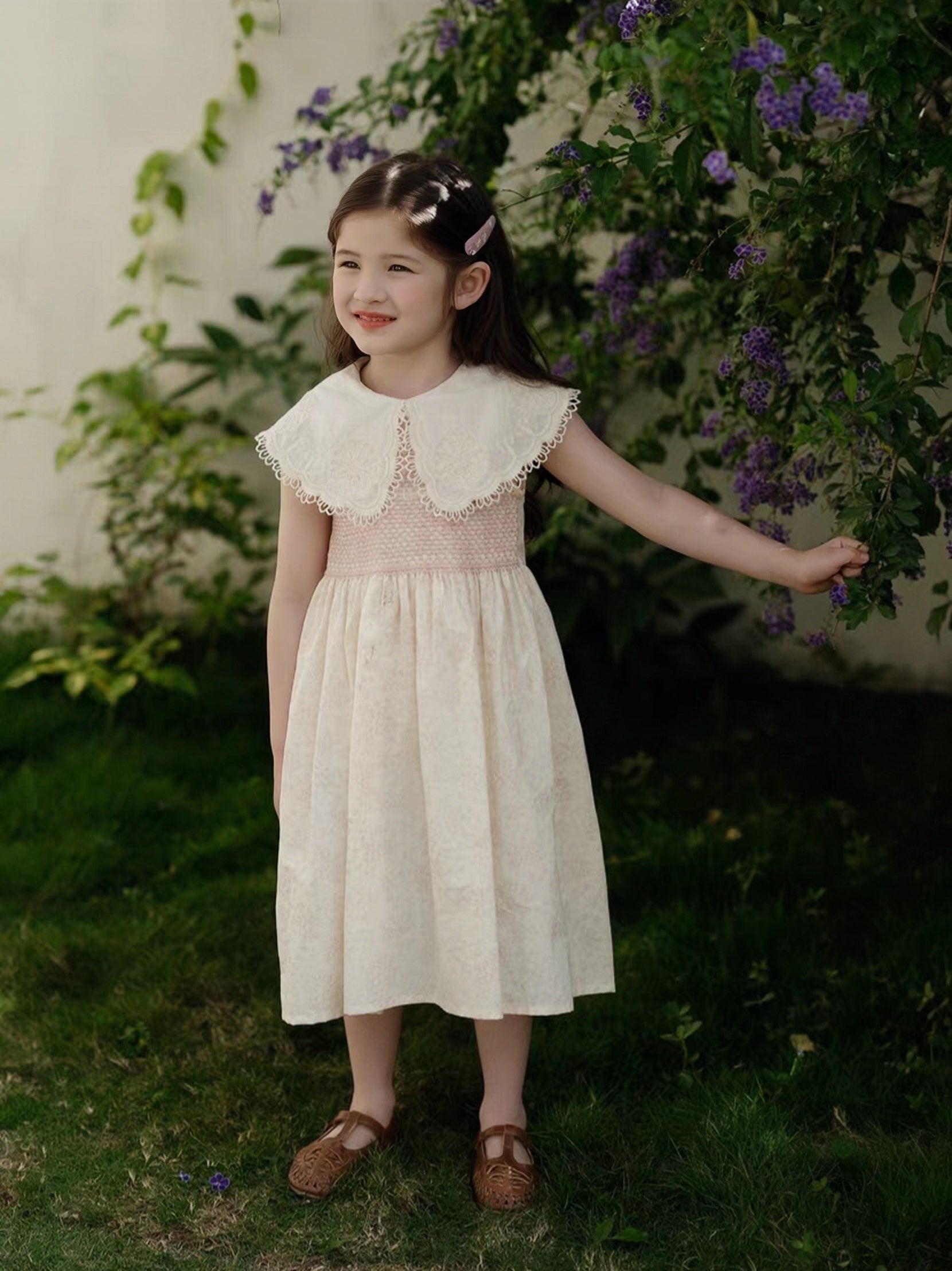 [Preorder] Lapel Collar Pink Florals Dress