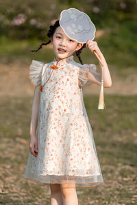 Flutter Sleeves Orange Cheongsam Dress