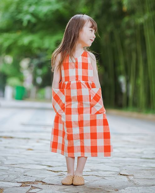 Buttons Checkered Midi Dress