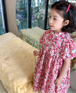 Floral Puff Sleeves Cheongsam Dress