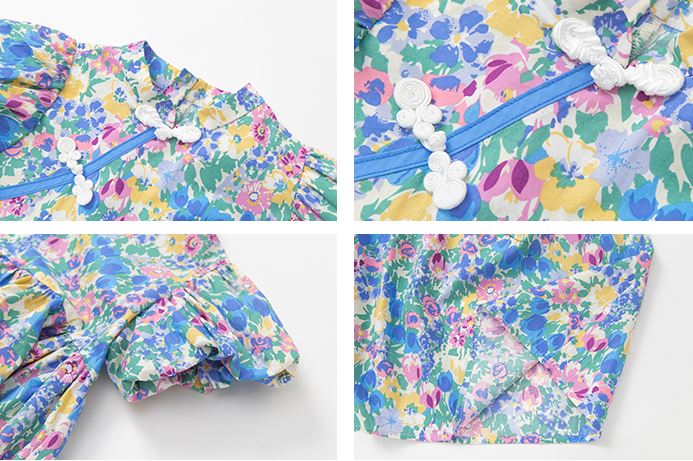 Floral Puff Sleeves Cheongsam Dress