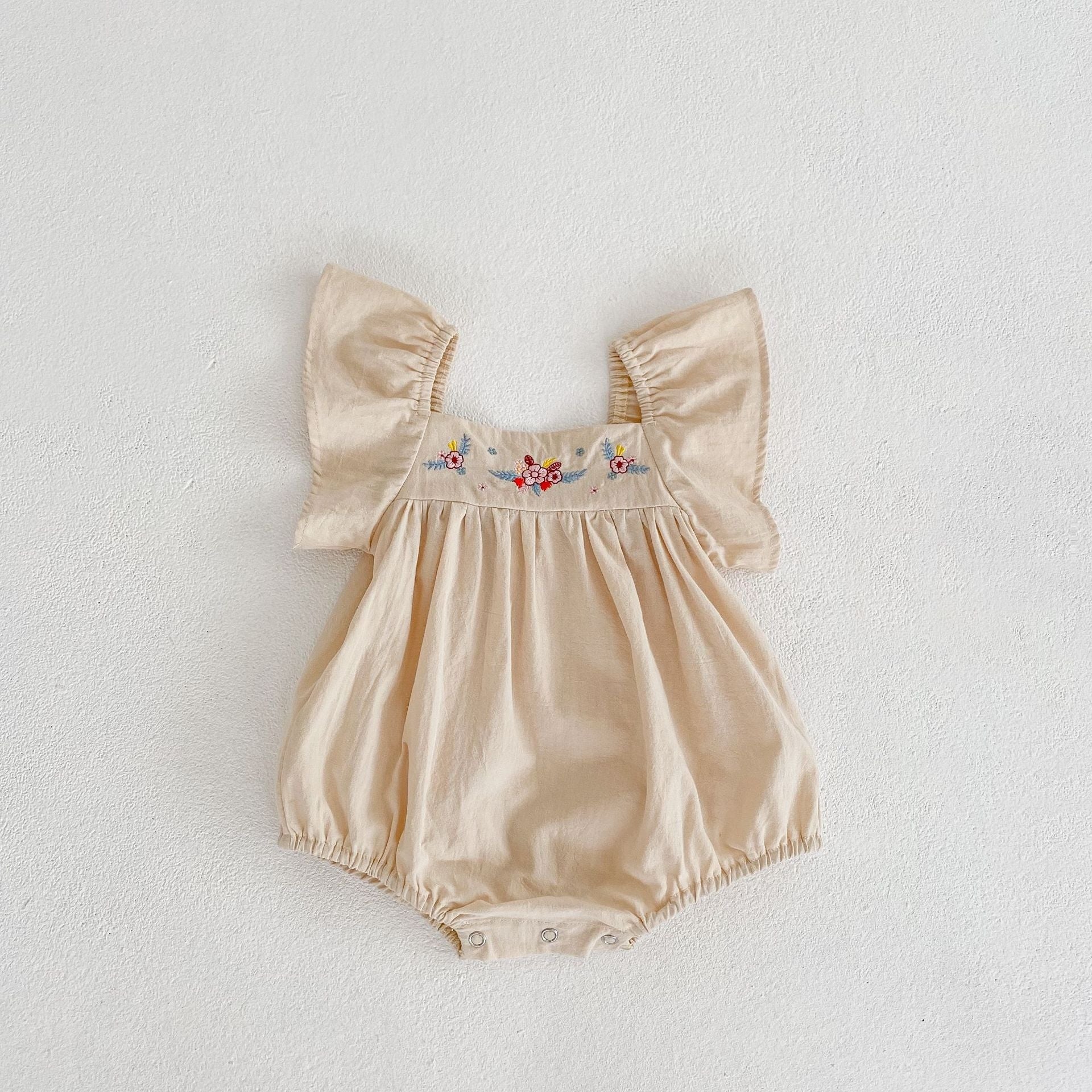 Baby Flutter Sleeves Beige Romper