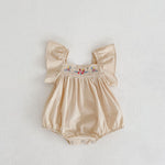 Load image into Gallery viewer, Baby Flutter Sleeves Beige Romper
