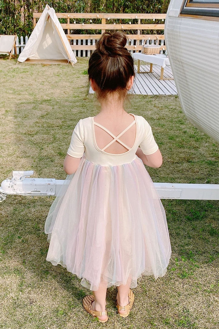X-Back Rainbow Tulle Dress