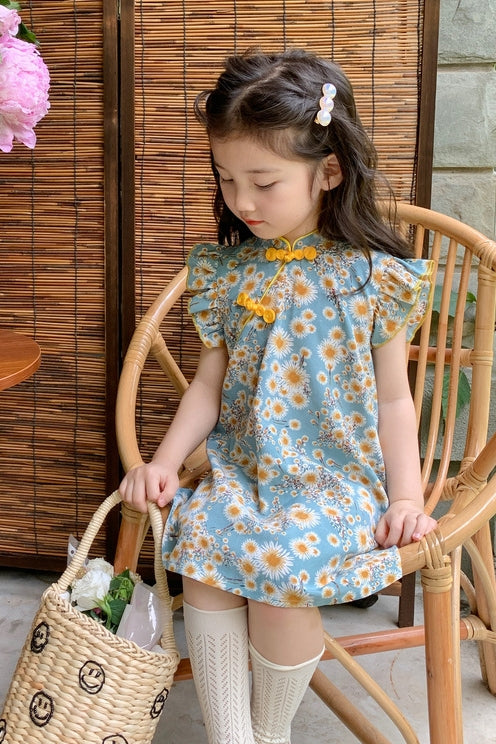 Ruffle Sleeves Retro Cheongsam Dress