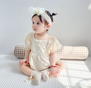 [Preorder] Puff Sleeves Grid Baby Romper