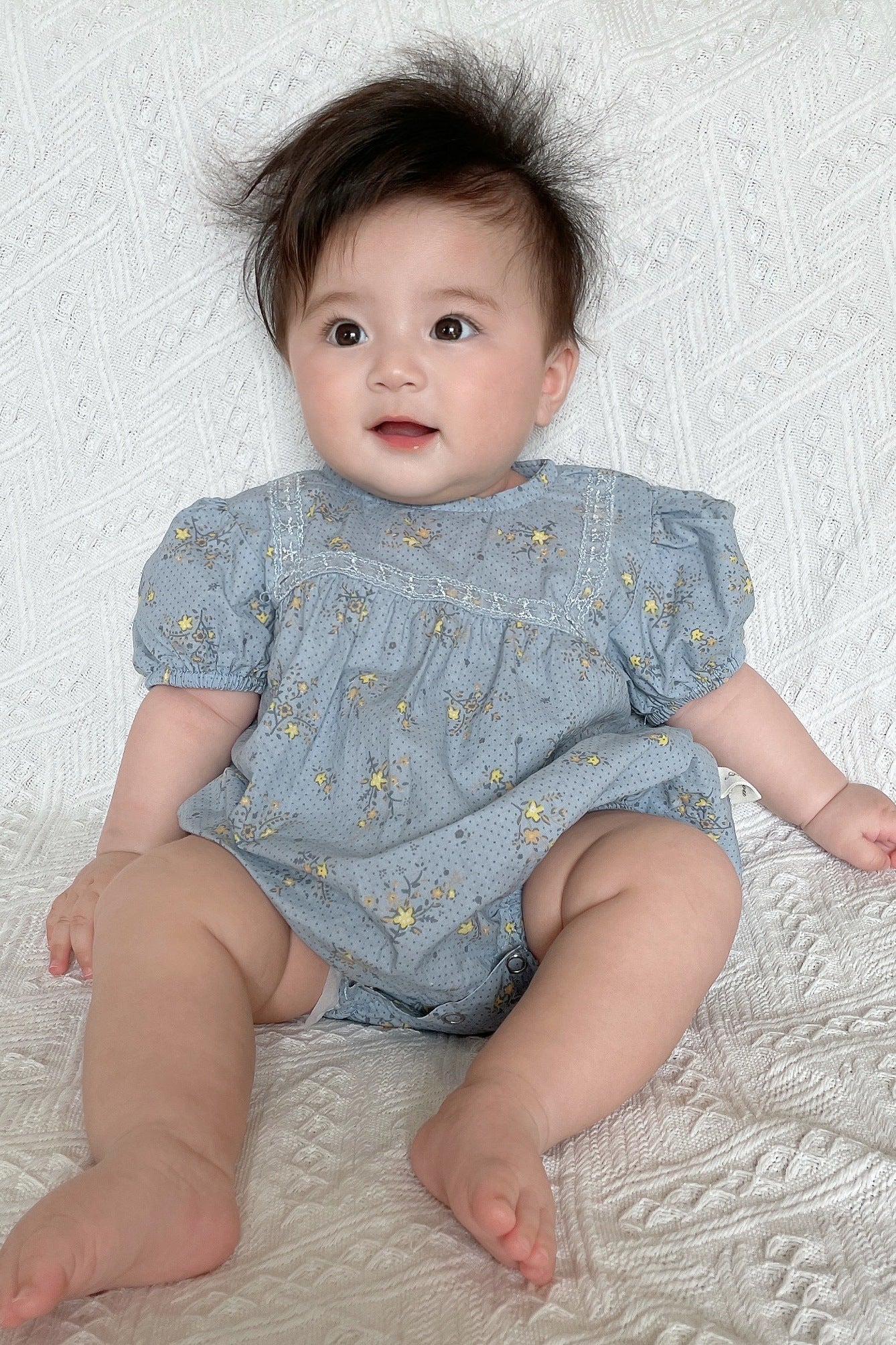 Baby Square Lace Floral Dots Romper