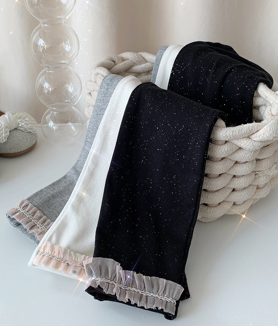 Lace Trim Glitter Leggings