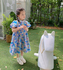 Floral Puff Sleeves Cheongsam Dress